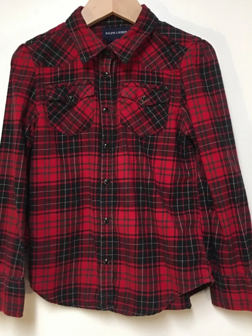 Ralph Lauren Boys 4/5 Shirt Red Plaid Flannel Pearl Snap Cotton Western Preppy‎